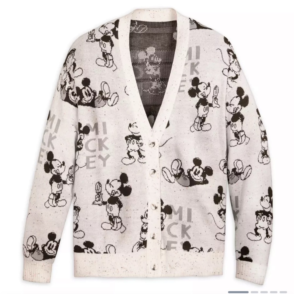 Disney Mickey Mouse Cream and Black Graphic Cardigan Sweater